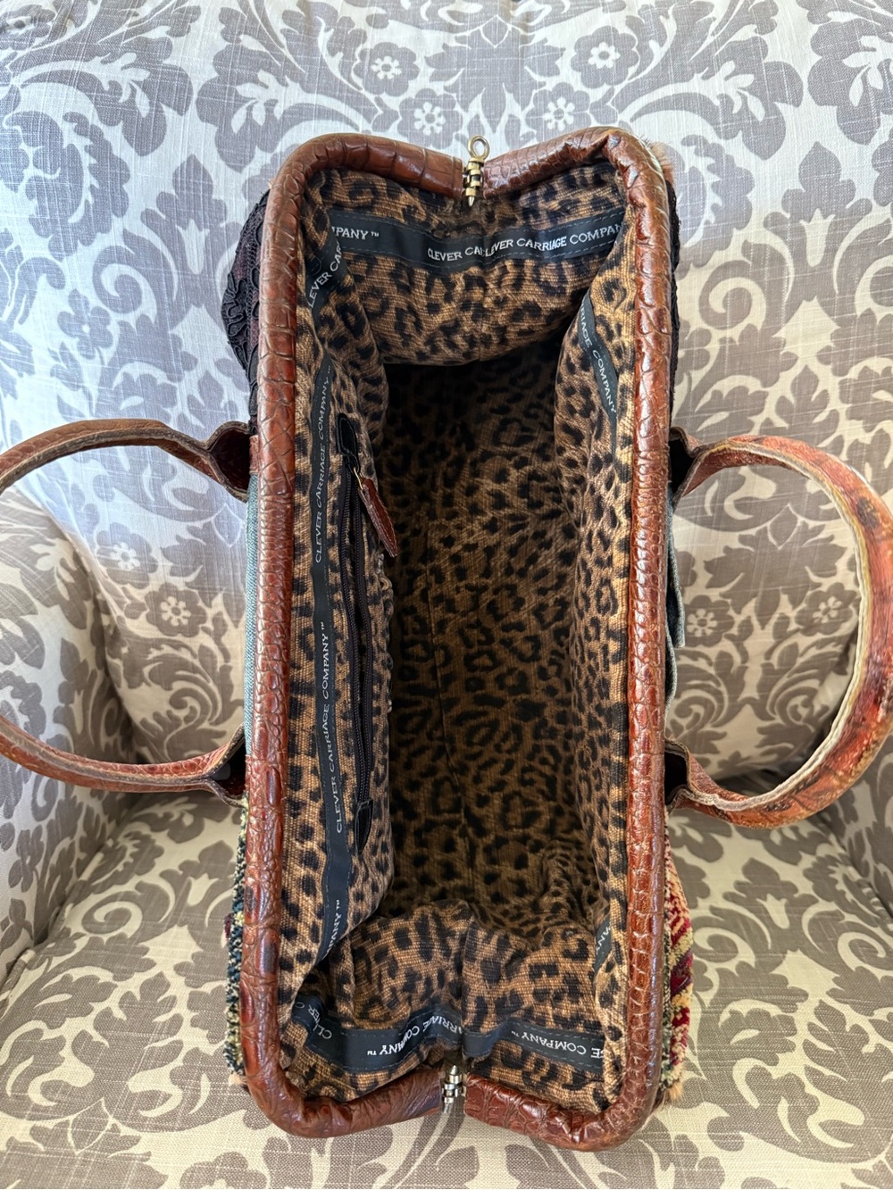 Clever Carriage Company Boho Denim & Croc with Lace & carpet bag style Handbag - Picture 12 of 16